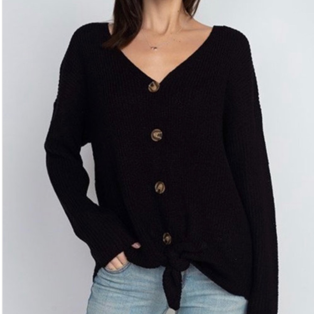 Button Front Tie Sweater